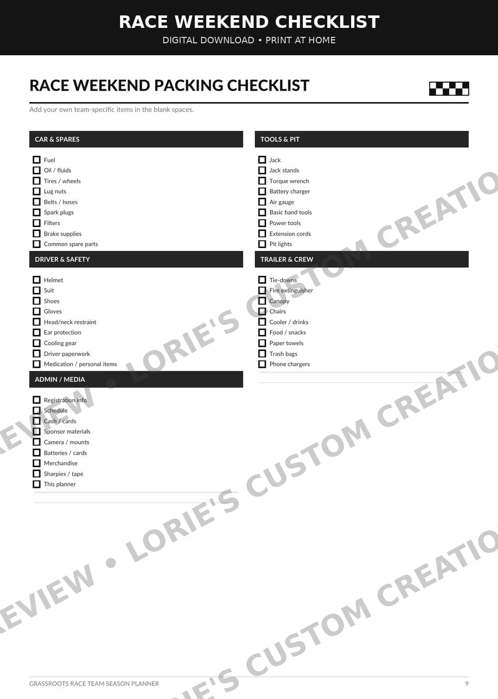 Grassroots Race Team Season Planner – 25-Page Printable PDF, preview 3
