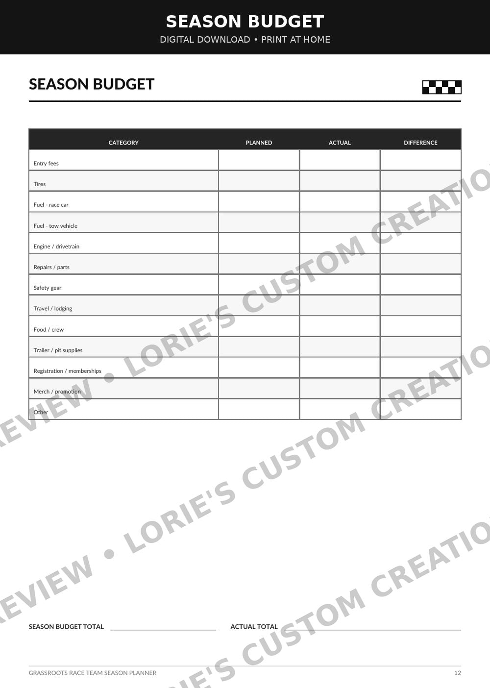 Grassroots Race Team Season Planner – 25-Page Printable PDF, preview 4
